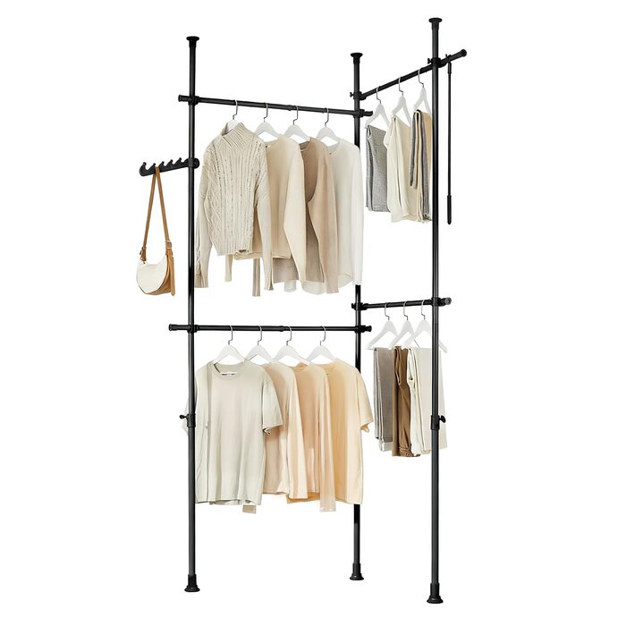Телескопічна вішалка для одягу SoBuy, міцна вішалка для одягу, регульована відкрита шафа для спальні, вішалка для пальто, чорна KLS03-II-SCH