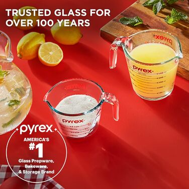 Набір скляних мірних чашок Pyrex із 2 предметів, включає мірні чашки для рідини із загартованого скла