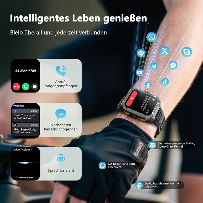 Чоловічий смарт-годинник Blackview з GPS/компасом/Bluetooth дзвінками/світлодіодним підсвічуванням/чатом/перекладачем, спортивний годинник зі 100 спортивними режимами - пульс - сон - кроки - калорії - кілометраж, фітнес-годинник для Android та iOS, GPS - 