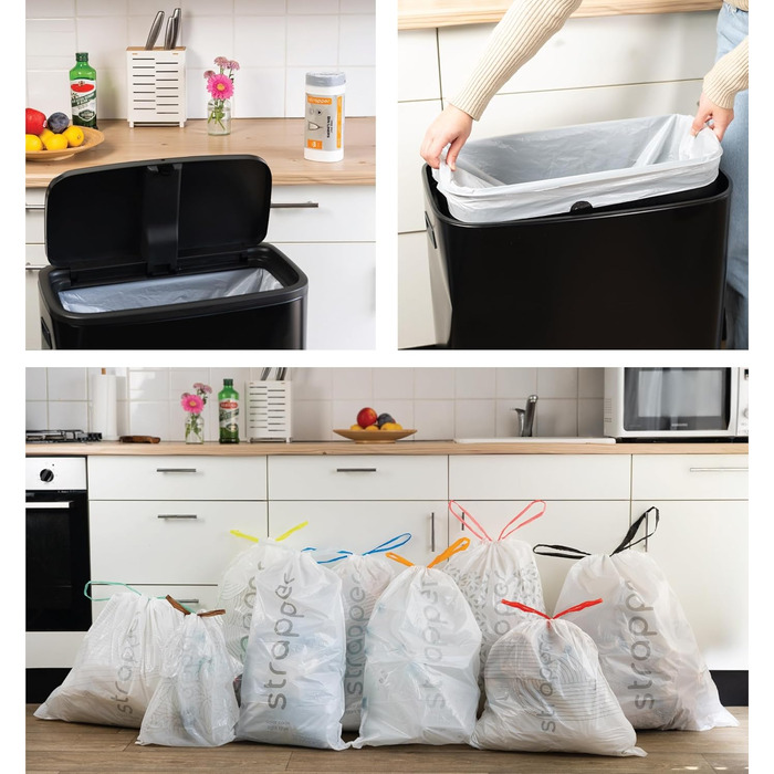 Сміттєві пакети Strapper 125 світло-зелені Підходять для сміттєвих баків Brabantia з кодом G та сміттєвих баків Simplehuman з кодом D 23-30 літрів світло-зелені - 23-30 л 125 шт. (1 упаковка)