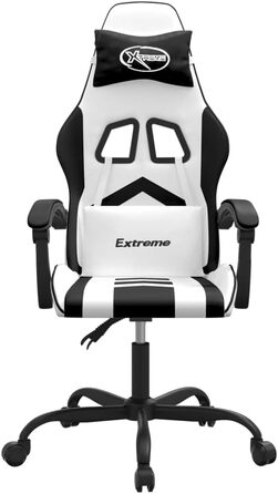 Геймерське крісло, біла та чорна штучна шкіра, з регульованою спинкою та висотою, офісне крісло з поворотом на 360 градусів, коліщатками та міцним металевим каркасом для ергономічного сидіння, 36,5 x 42 см (Ш x Г), білий колір