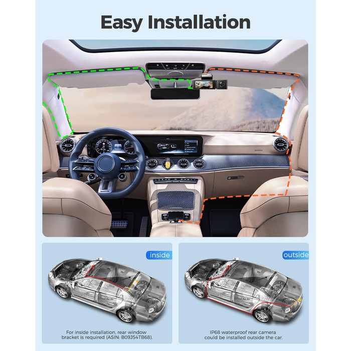 Автомобільний відеореєстратор AZDOME 3 лінзи 1440P 1080P 1080P з WiFi, GPS, фронтальною камерою 4K, супер нічним баченням, монітор