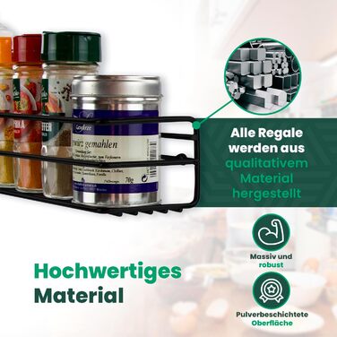 Металеві підставки для спецій - 4 шт. и - можна кріпити без свердління - для спецій, як вкладиш у шафу або органайзер - розмір 32,2 x 6,5 x 7,4 см (матово-чорні)