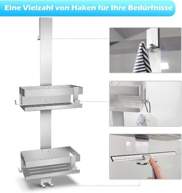 Підвісна полиця для душу, душова стійка з нержавіючої сталі SUS304, не потребує свердління для безрамних скляних дверей, тримач для шампуню та гелю для душу (стиль A (сріблястий))