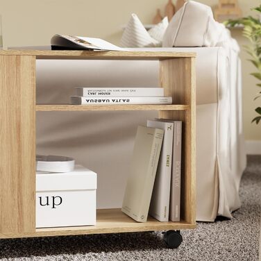 Журнальний столик SoBuy з колесами, 2-ярусний журнальний столик на колесах з відділеннями для зберігання, мобільна книжкова полиця для вітальні, спальні, офісу, Д70 x Ш35 x В60 см, натуральний колір FBT34-N