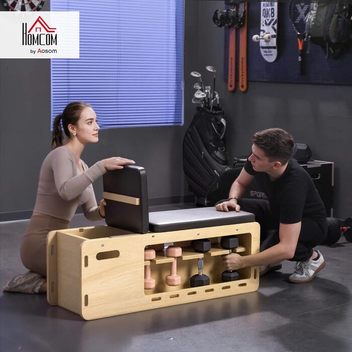 Лава для важкої атлетики HOMCOM, тренувальна лава з ящиком для зберігання та стрічками опору, регульована фітнес-лава для важкої атлетики, силових тренувань, масив дерева