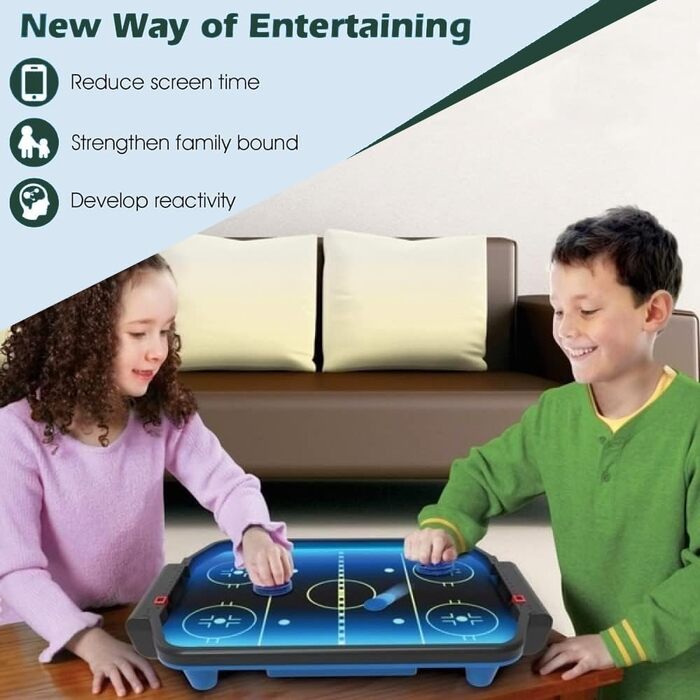 Електронний аркадний аерохокей, настільний аерохокей, світлодіодний чемпіонатний аерохокейний набір, міні-аркадний аерохокейний стіл з 2 шайбами, 2 слайдерами або 1 базовим блоком, аерохокейний стіл