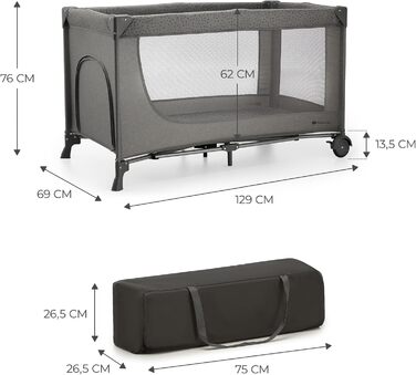 Дитяче ліжко Kinderkraft Joy 2, дорожнє ліжечко 2-в-1, дитячі ліжка, дитяче ліжко, дорожнє ліжечко, сучасний дизайн, малі розміри у складеному вигляді, колеса, темно-сірий колір Joy 2 Dark Grey