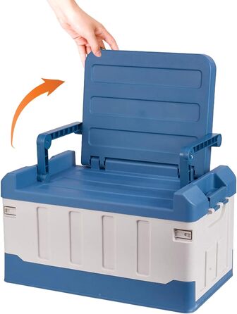 Ящик для рибальських снастей з аксесуарами, рибальське крісло, ящик для снастей, органайзер для зберігання на відкритому повітрі, портативний та складаний - 3-в-1 автомобільний рибальський ящик, велика місткість, двошарові аксесуари, синій та білий