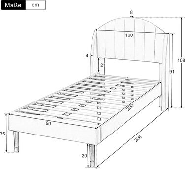 Односпальне ліжко HYUB з м&39якою поверхнею 90x200 см з рейковою основою та каркасом, ліжко з місцем для зберігання речей, дитяче ліжко з узголів&39ям, дерев&39яна рейкова опора, оксамитове континентальне ліжко, місце для зберігання речей під ліжком, без 