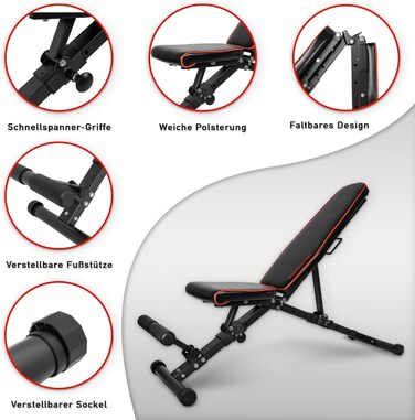 Професійна гантель Складана силова лава класу люкс Компактна та швидка у складанні Регулювання нахилу лави в 21 напрямку Надзвичайна вантажопідйомність 550 кг З опорою для ніг Складана та стабільна тренувальна лава