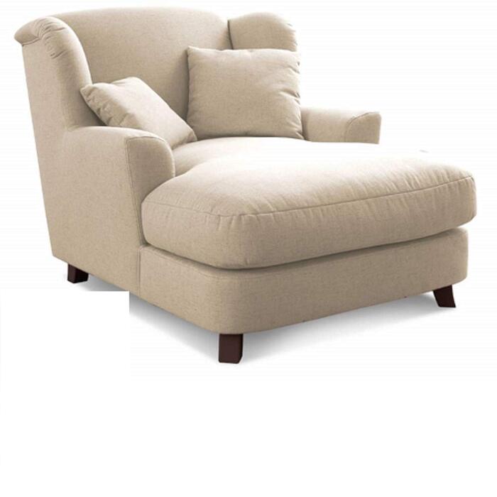 Крісло Cavadore XXL Assado / Велике м&39яке крісло з дерев&39яними ніжками та великим сидінням / Включає 2 декоративні подушки / 109 x 104 x 145 / Плоске плетіння бежевий / Плоске плетіння Linea / Linea світло-бежевий