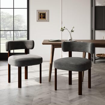 Обідні стільці COLAMY з шерпа в сучасному дизайні середини століття, комплект з 2 шт., кухонні стільці з букле у вінтажному сільському стилі з відкритою вигнутою спинкою для їдальні, ресторану, сірі, комплект з 2 шт.