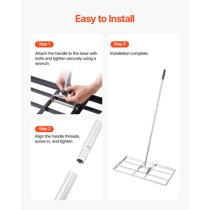 Вирівнювач газону з ручкою, розмір пластини 355x762 мм, граблі-вирівнювач з вуглецевої сталі, для вирівнювання газону, догляду за садом та гольф-полями