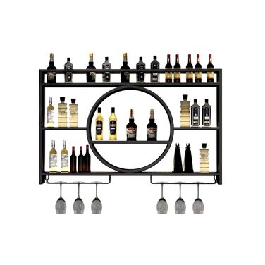 Металева винна полиця, підвісна полиця для пляшок барні полиці, настінні винні полиці для бару, ресторану, використання в приміщенні (чорна, 100 * 15 * 80) 100*15*80 чорний