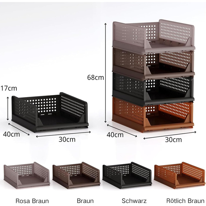 Органайзер для гардеробу, що штабелюється, складний органайзер для шафи, висувний багатофункціональний ящик для зберігання, висувні ящики для зберігання у ванній кімнаті, спальня - коричневий Rzwj02-baun, 4 шт.