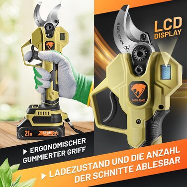 Акумуляторні садові ножиці GRNTEK 21V 2Ah безщіткові, електричні садові ножиці, живлення від акумулятора до 30 мм, безщітковий двигун 400 Вт, лезо SK5, сумісні з Makita, повний комплект у футлярі