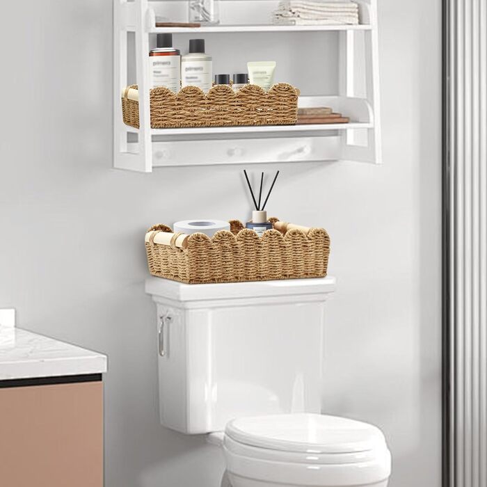 Плетений кошик для зберігання Yiomxhi з 2 предметів з дерев&39яними ручками, кошики для зберігання туалетного паперу, кошики на полицях, декоративний плетений кошик для кухні, ванної кімнати, дитячої кімнати, офісу (коричневий)