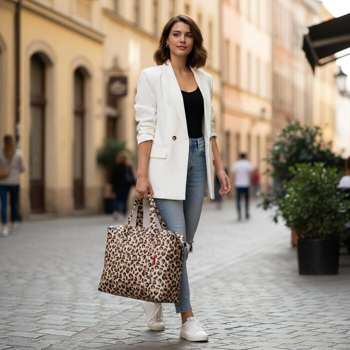 Сумка Reisenthel Mini Maxi Touringbag - складна компактна дорожня сумка з функцією кріплення на візок - водовідштовхувальна тканина Leo Macchiato Single