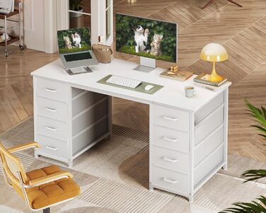 Письмовий стіл Coleshome з 8 тканинними шухлядами, 120x48 см, білий стіл з місцем для зберігання, універсальний комп&39ютерний стіл, офісний стіл, ПК-стіл, офісний стіл для офісу, вітальні, домашнього офісу, 120x48 см, білий