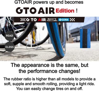 Велосипедна покришка GORIX Gtoair (700x23c, Чорно-червона)
