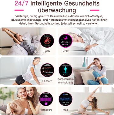 Жіночий смарт-годинник з ЕКГВСР/годинником заряду батареї/тиском батареї/ІМТ/сечовою кислотою, круглий 1,43-дюймовий AMOLED годинник для здоров&39я з функцією телефону, 24-годинний монітор серцевого ритму, монітор сну, фітнес-трекер менструального циклу, 