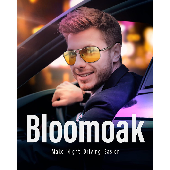 Нічні окуляри для водіння Bloomoak для чоловіків - Anti Glare-UV400 Protection-Polarized Великі металеві оправні пружинні петлі Нічні окуляри