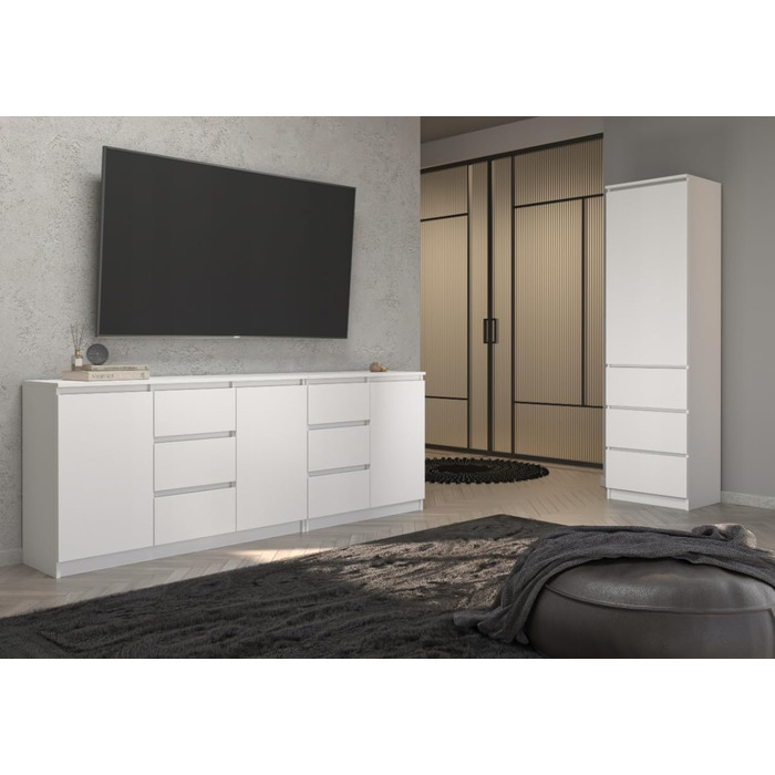 Шафа з шухлядами - Шафа з 3 шухлядами та полицями - Шафа шириною 50 см, висотою 180,5 см, глибиною 40 см - Спальня, дитяча кімната, шафа для білизни - Білий