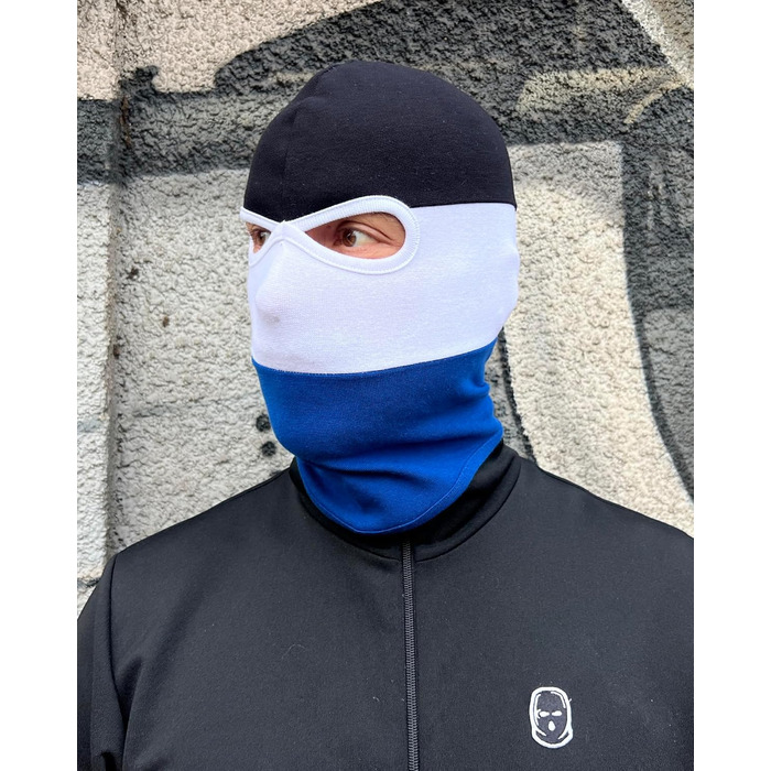 Балаклава PGWEAR у чорну, білу та синю смужки Маска унісекс, один розмір Ультрас, Хулігани, Лижі, Мотоцикли