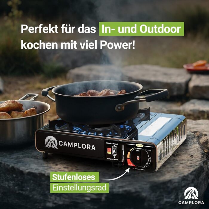 Газова плита для картриджів MFS-1a, включаючи футляр для перенесення з п&39єзо-запалюванням - Кемпінгова плита 2,2 кВт - включаючи захисне відключення, кемпінгова плита 227 г, включаючи 4 газові картриджі