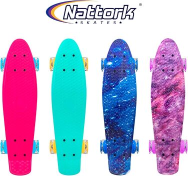 Скейтборд Nattork Mini Cruiser 22" Purple (Lila Stern) – ретро міні-круїзер з LED-підсвічуванням PU коліс, для дітей та початківців