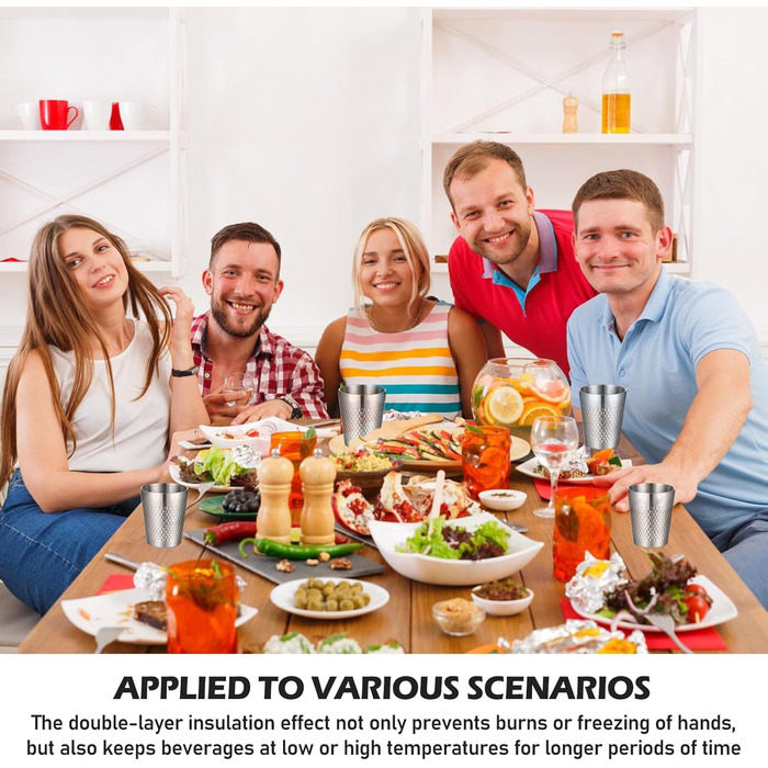 Набір чашок з нержавіючої сталі (5 предметів), штабельовані металеві чашки для пиття об&39ємом 300 мл з подвійними стінками, ударостійкі чарки, туристичні кухлі з молотковим візерунком, ізольовані чашки з нержавіючої сталі для пива, соку, води