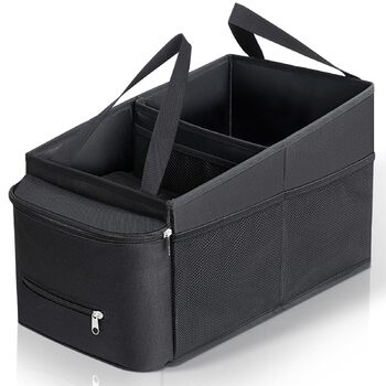 Органайзер на спинку автокрісла Cozary, органайзер для дітей з кишенями для іграшок, книжок та перекусів, з тримачами для напоїв та сітчастими кишенями, складаний чорний