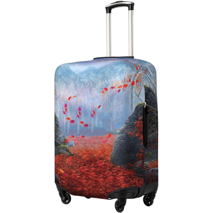 Чохол для валізи Червоне листя, камяний мох - еластичний захист від подряпин та пилу, чорний, розмір 85