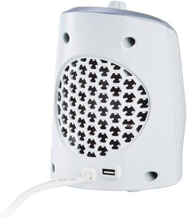 Керамічний вентилятор-обігрівач EWT DDF 250 Вт, компактний настільний пристрій з USB-портом та термостатом, функцією заряджання смартфона, обігрівач зі світлодіодним підсвічуванням, плавне регулювання потужності, 250 Вт, білий