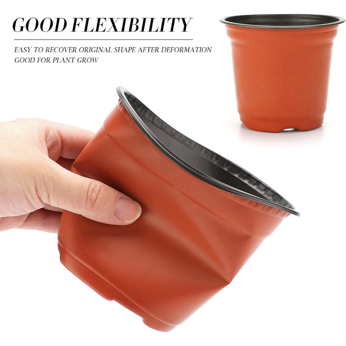 Горщики для розсади KINGLAKE 15 см, Горщики для розсади, 100 шт. , Маленькі пластикові горщики для розсади, Горщики для розсади рослин, Пластикові квіткові горщики, Горщики для пересадки, Цегляно-червоні 15 см