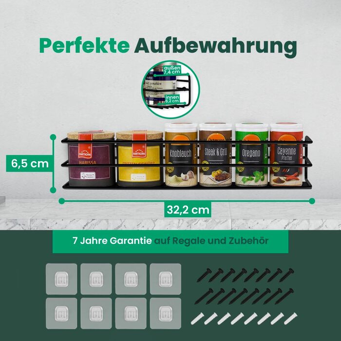 Металеві підставки для спецій - 4 шт. и - можна кріпити без свердління - для спецій, як вкладиш у шафу або органайзер - розмір 32,2 x 6,5 x 7,4 см (матово-чорні)