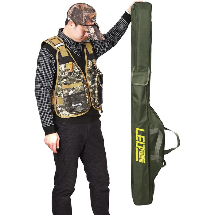 Сумка для риболовлі Lixada 100 / 150 см, багатоцільова складна сумка для вудки, кишені на блискавці, сумка для зберігання, темно-зелена - 150 см