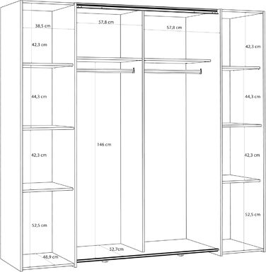 Шафа 200, сучасна шафа з розсувними/відкидними дверима, 4 двері, полиці, вішалки для одягу, дерев&39яний композит, білий, 200,1 см завширшки x 190,5 см заввишки x 61,2 см завглибшки, білий, без шухляд