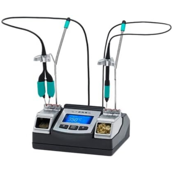 Мініатюрне мікрозварювання ESTACION, що складається з паяльника, затискача для паяльної стрічки та JBC nast-2b