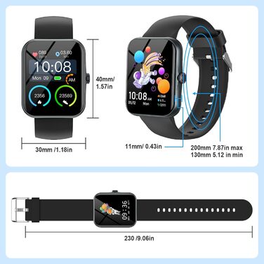 Дитячий смарт-годинник, дитячий спортивний фітнес-годинник для дівчаток та хлопчиків з крокоміром, понад 100 спортивних режимів, будильник, ігри, секундомір, дитячий годинник, повідомлення, годинник активності для підлітків 5-16 років, подарунки, чорний