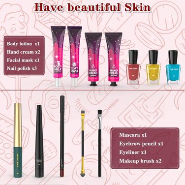 Адвент-календар краси, Адвент-календар макіяжу на 2025 рік, 24 вибрані унікальні косметичні засоби для догляду за шкірою, Сюрпризи з краси для жінок, підлітків та дівчат, Набори для макіяжу - Подарунки на Різдво