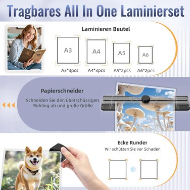 Ламінатор MAXDONE A3, ламінатор, 2-рулонна система з різаком для паперу та закруглювачем кутів, гарячий та холодний ламінатор, гладкий без бульбашок, ламінатор для фотодокументів форматів A3 A4 A5 A6 у школі, офісі FNL012