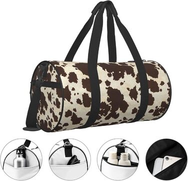 Спортивна сумка з натуральної яловичої шкіри з візерунком коров'яча шкіра, для фітнесу, подорожей та багажу. Велика дорожня сумка для чоловіків та жінок, ідеальна для коротких поїздок та вихідних.