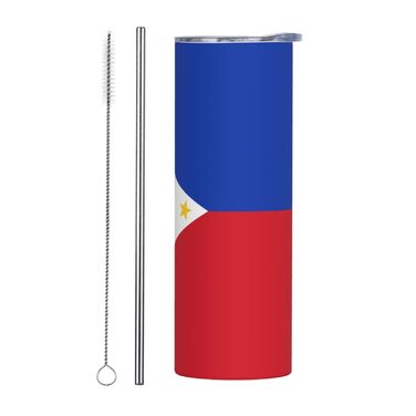 Кухоль з прямою трубочкою, дизайн прапор Філіппін, друкований, дорожній кухоль, підходить для кемпінгу, офісу та дому, 590 мл