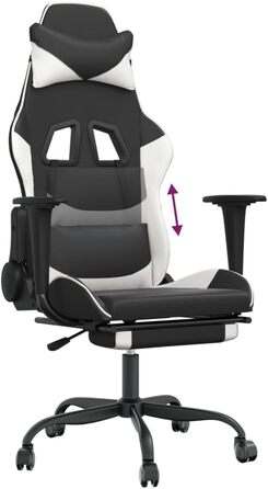 Геймерське крісло з підставкою для ніг, чорно-біле, штучна шкіра, ергономічне, регульоване, висока спинка, комп&39ютерне крісло для геймерів