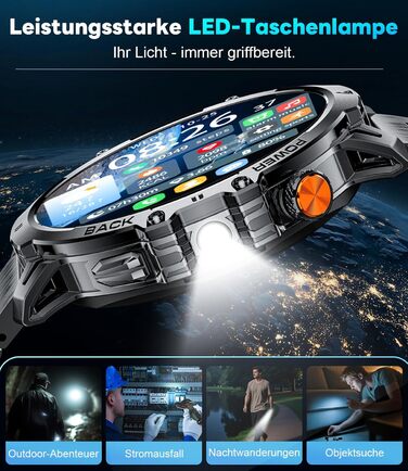 Розумний годинник LIGE Military для чоловіків - 1000 мАг/1,85 дюйма HD великий сенсорний екран/світлодіодна підсвітка, фітнес-годинник з більш ніж 110 спортивними режимами, відстеження серцевого ритму/сну, 2 браслети, водонепроникність IP68, спортивний го