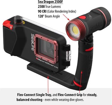 Підводний чохол для смартфона Sealife SportDiver Ultra та підсвічування Sea Dragon 2500 люмен, водонепроникна фотозйомка, просте керування камерою, підходить для смартфонів розміром до iPhone 17 Pro Max Ultra з підсвічуванням