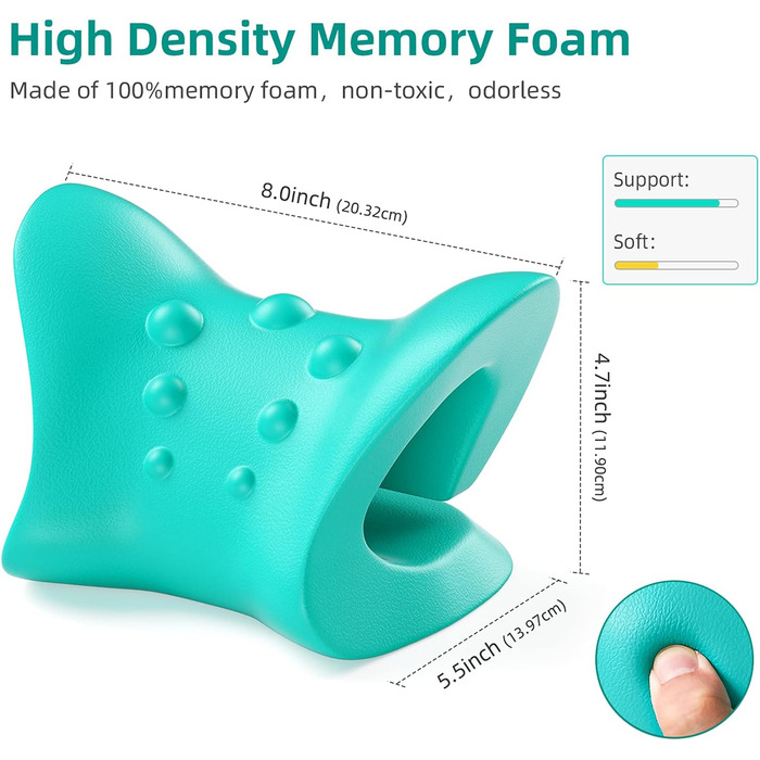 Релаксатор для шиї та плечей Koikey, Тяга для шиї, Тракційна подушка, Подушка для мануальної терапії для полегшення болю та вирівнювання шийного відділу хребта, Розтяжка шиї (зелений)