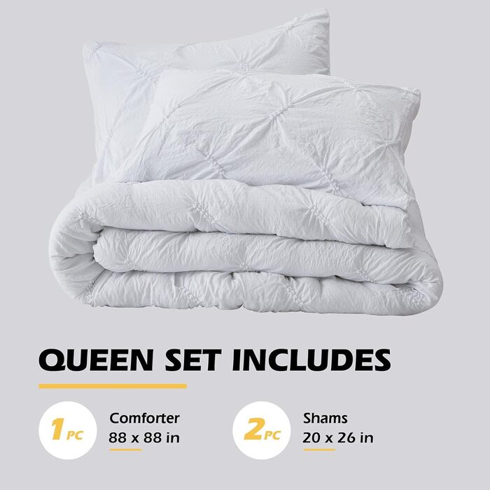 Комплект постільної білизни SEMECH Queen, ультрам'яка мікрофібра, 3-спальний, білий, двоспальний, з 2 наволочками